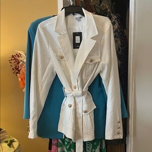 NWT “ Work hard Play harder “White Belted Utility Blazer Sz 3X